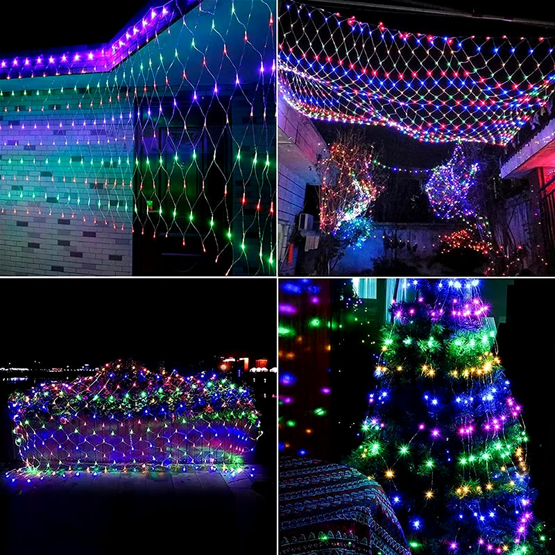 3X2M Solar Net String Lights Christmas Holiday Lights Outdoor Garden Light Garland for Xmas Tree Backyard Wedding Party Decor