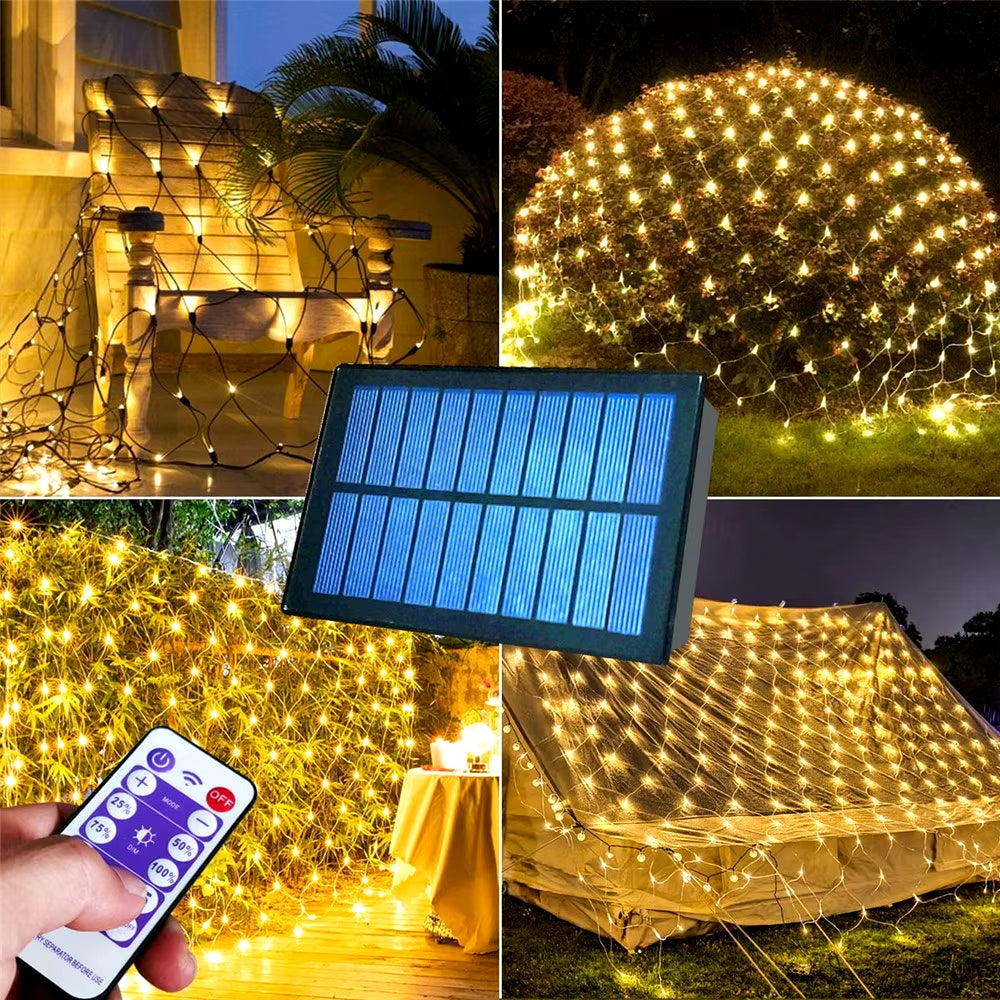 3X2M Solar Net String Lights Christmas Holiday Lights Outdoor Garden Light Garland for Xmas Tree Backyard Wedding Party Decor