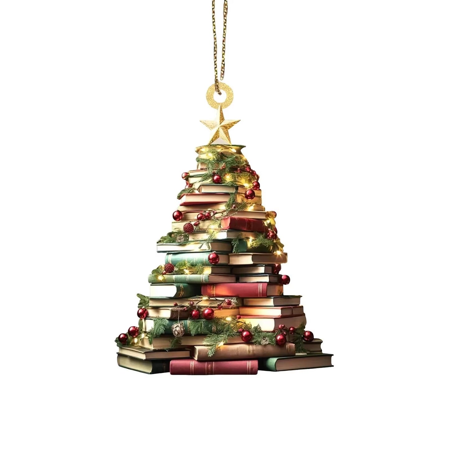 2D Acrylic Flat Printing Books Pendant Home Tree Window Hanging Decor Gift for Book Lovers Creative Book Christmas Tree Ornament