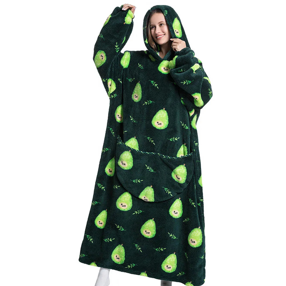 140cm Super Long Flannel Blanket with Sleeves Pyjamas Winter Hoodies Sweatshirt Women Men Pullover Fleece Giant Oversized