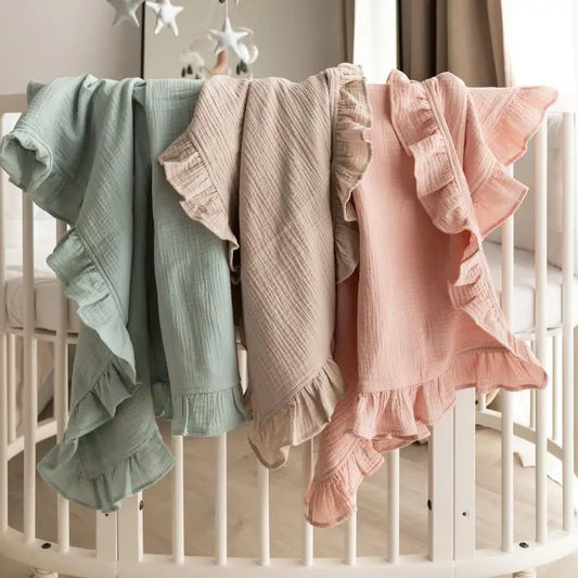 100% Organic Cotton Baby Wrap Gauze Ruffle Infant Blanket Kid Soft Breathable Wrinkle Comfortable Blanket Infant Security Cover