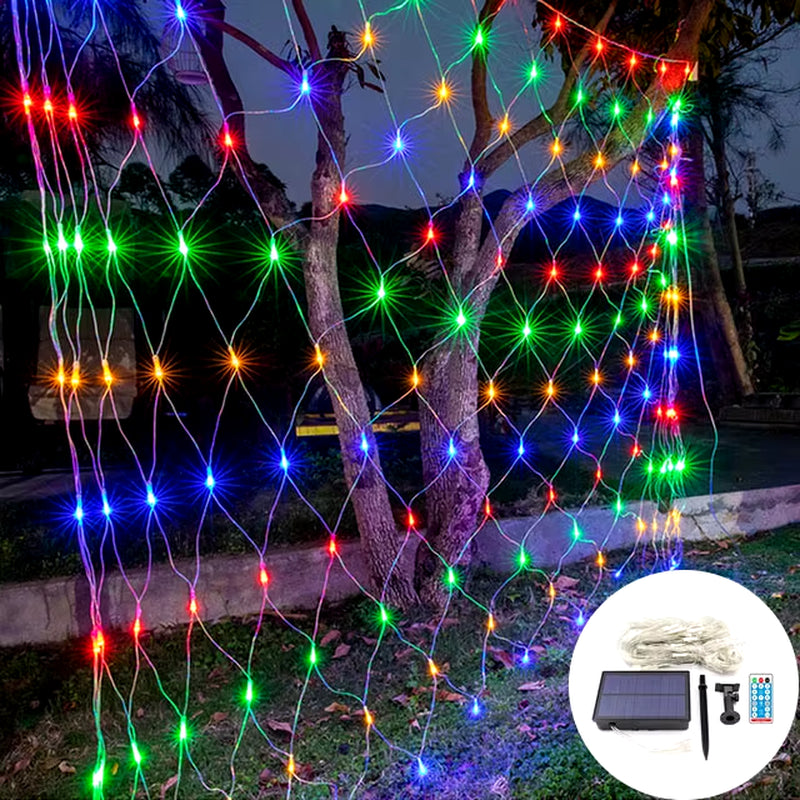 3X2M Solar Net String Lights Christmas Holiday Lights Outdoor Garden Light Garland for Xmas Tree Backyard Wedding Party Decor